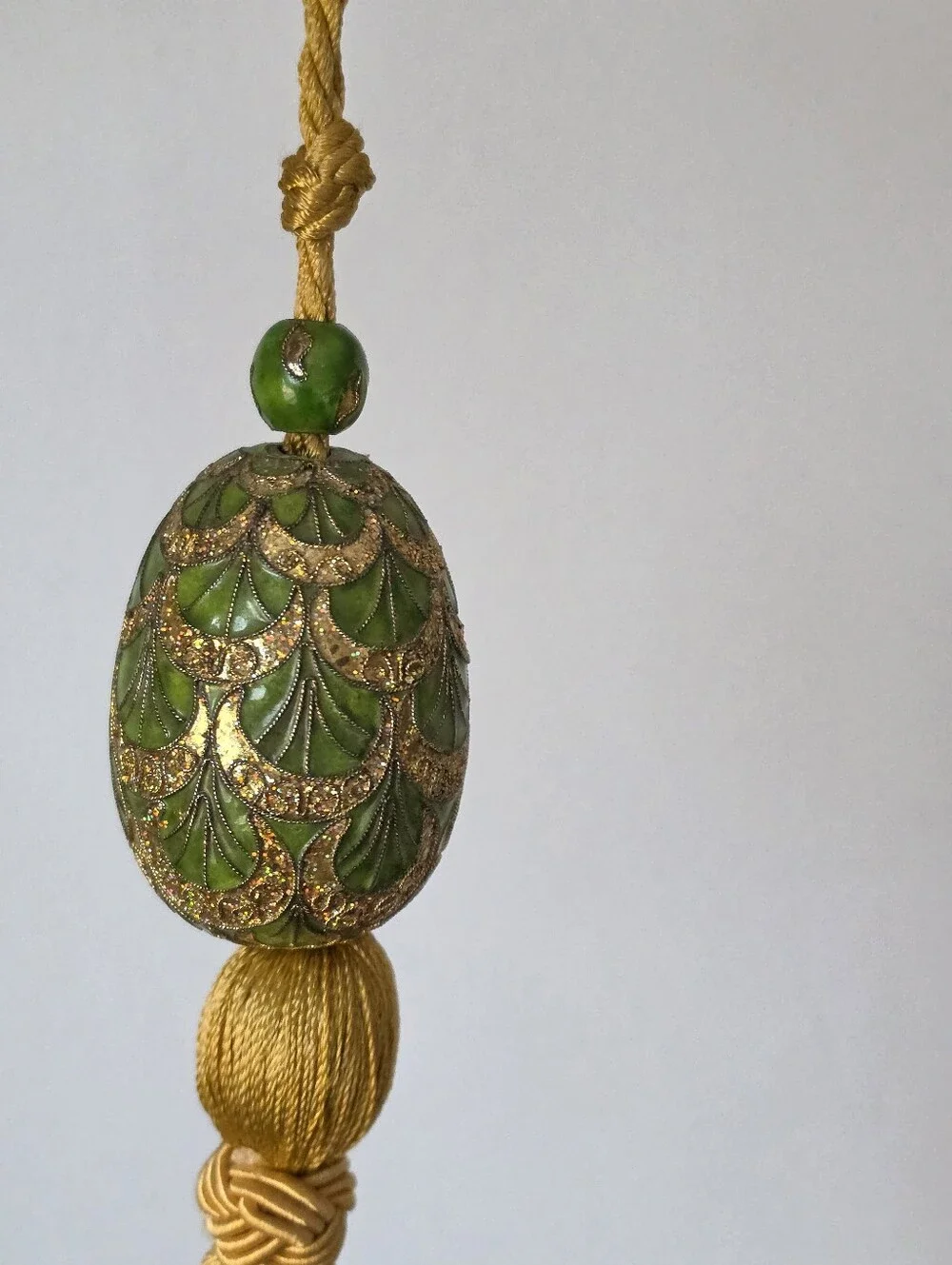 Vtg Cloisonne Faberge Inspired Large Egg Victorian Gold Drawer Tassel 14